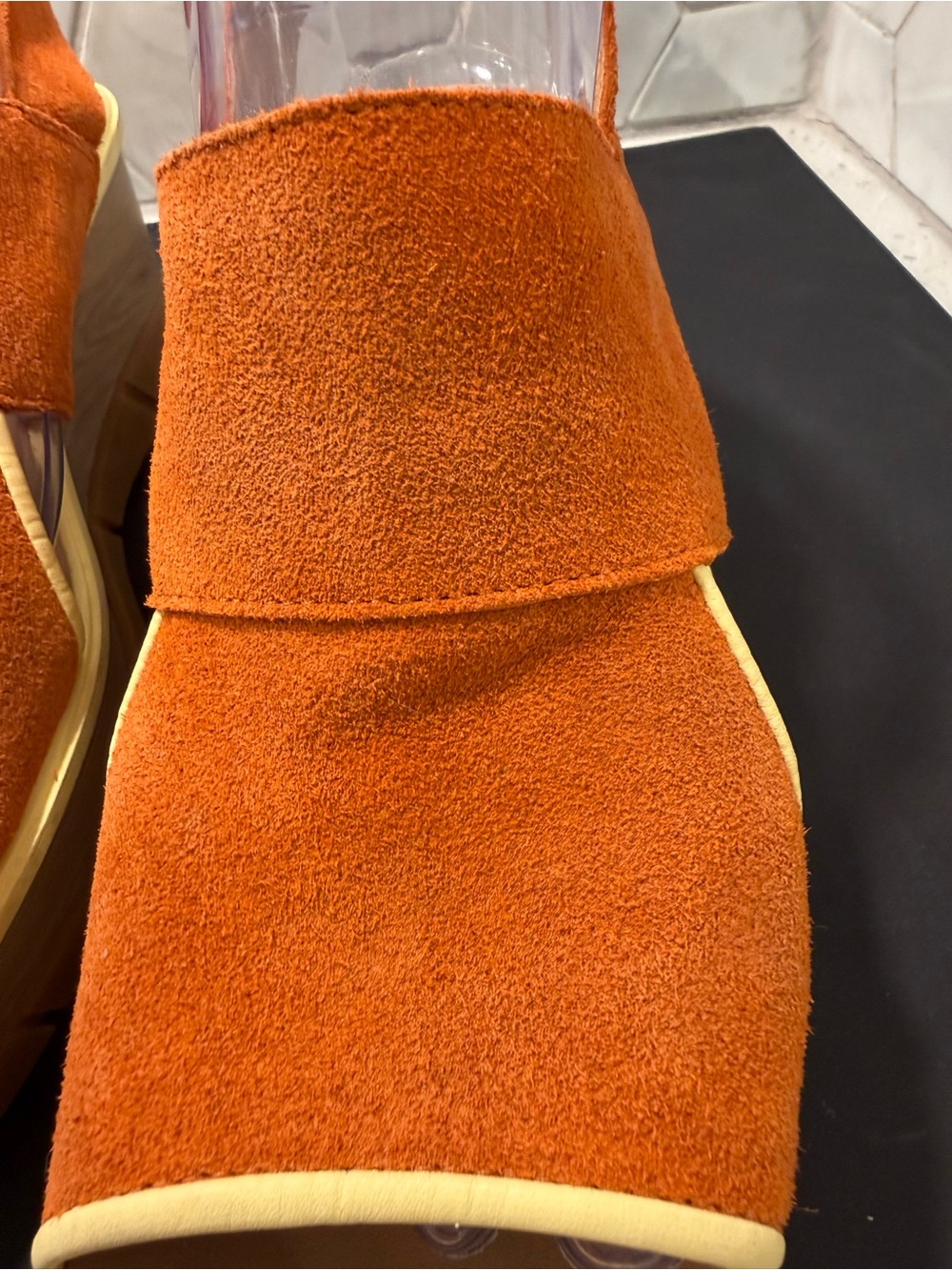 Sorel Woman’s Joanie III Slingback Sandals Orange Suede Sz 8.5 Wedge Yellow Trim - Picture 8 of 16